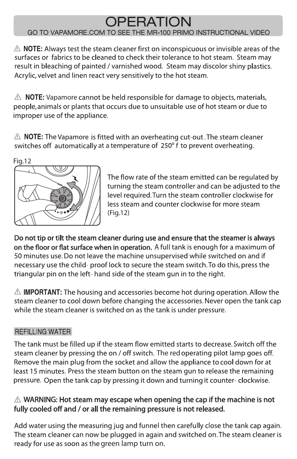 Operation | Vapamore MR-100 Primo User Manual | Page 6 / 14