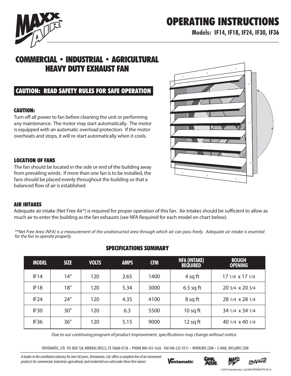 Ventamatic IF36 User Manual | 2 pages