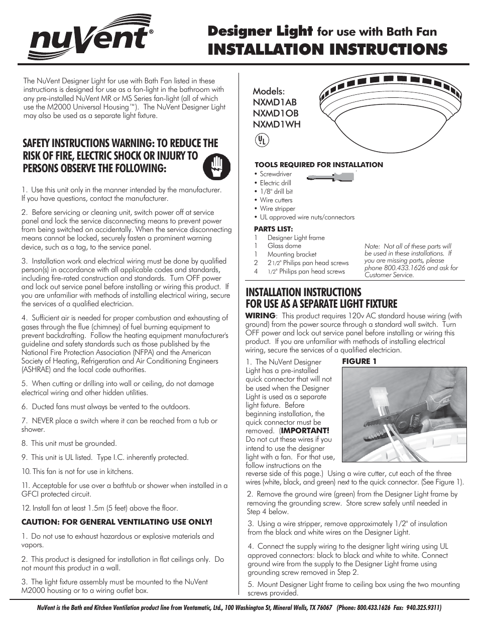 Ventamatic NXMD1WH User Manual | 2 pages