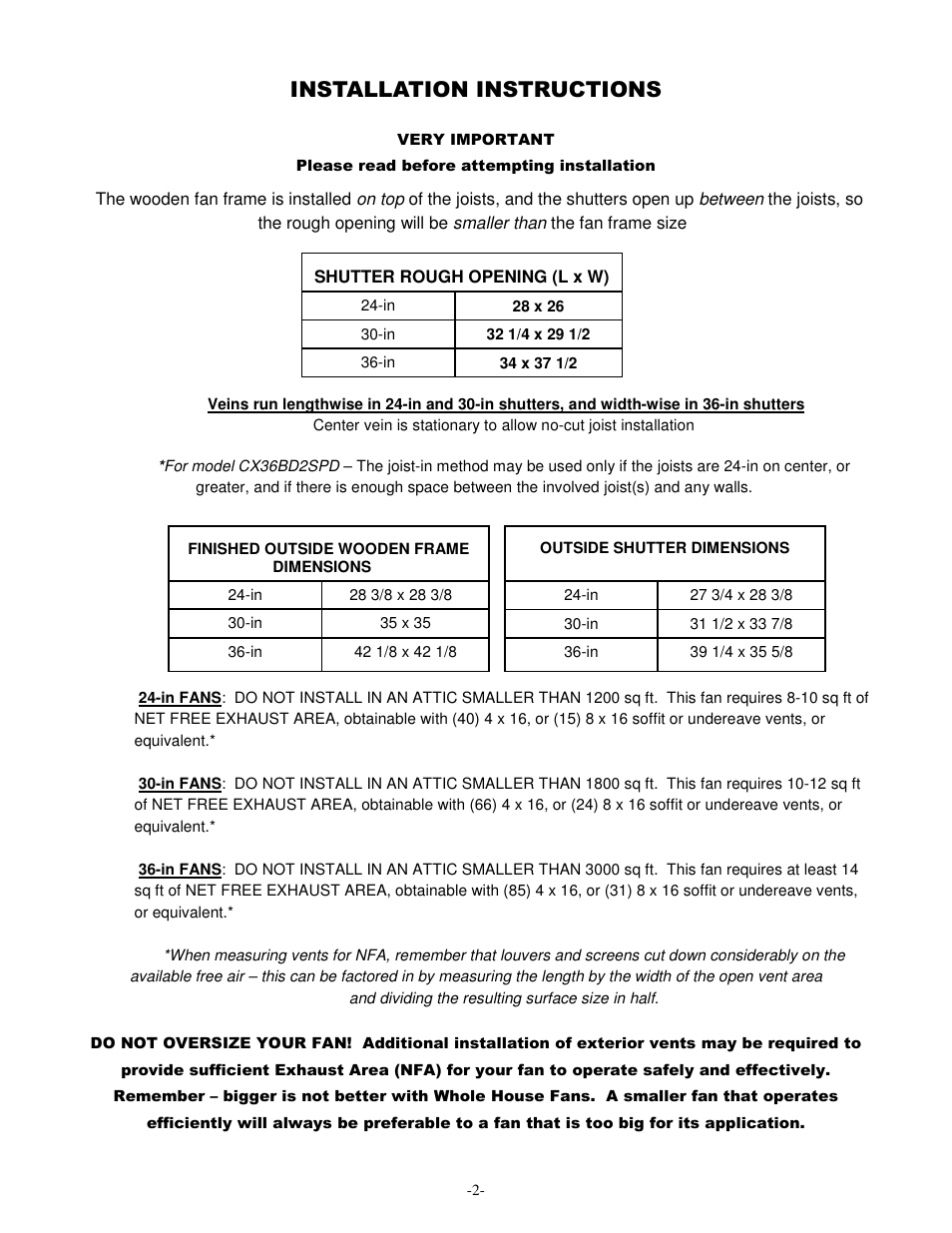 Installation instructions | Ventamatic CX36BD2SPD User Manual | Page 2 / 8