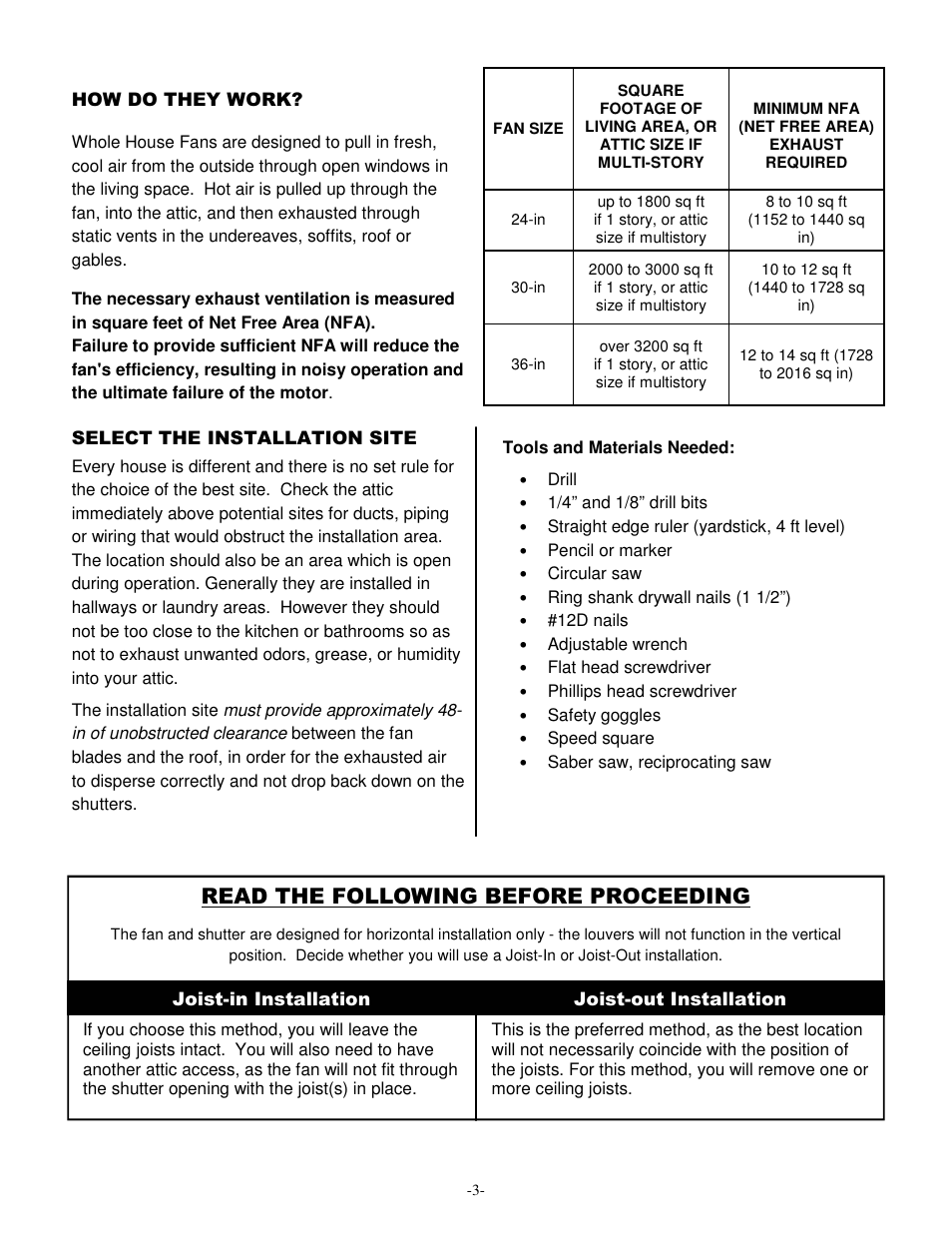Read the following before proceeding | Ventamatic CX36BD2SPD User Manual | Page 3 / 8