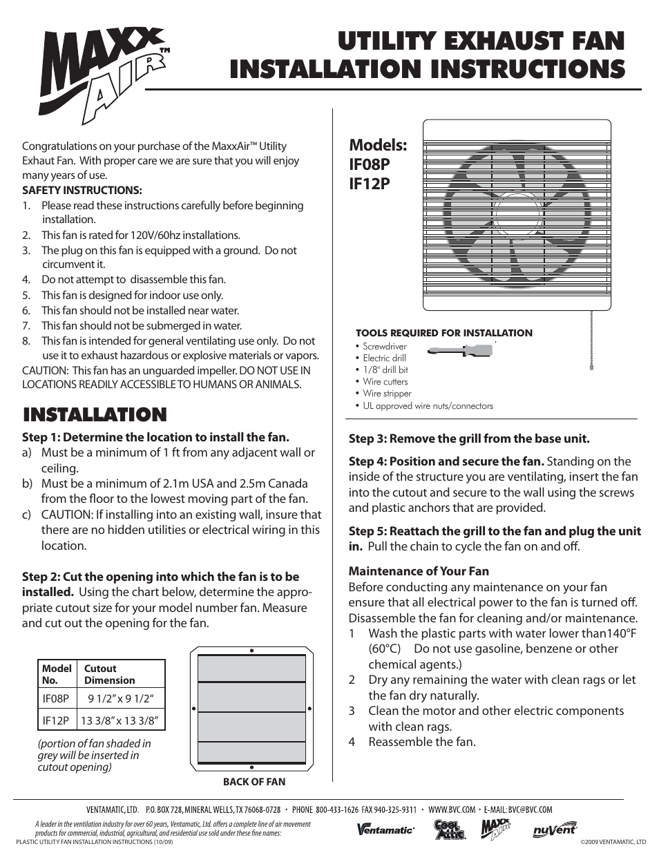 Ventamatic IF12P User Manual | 1 page