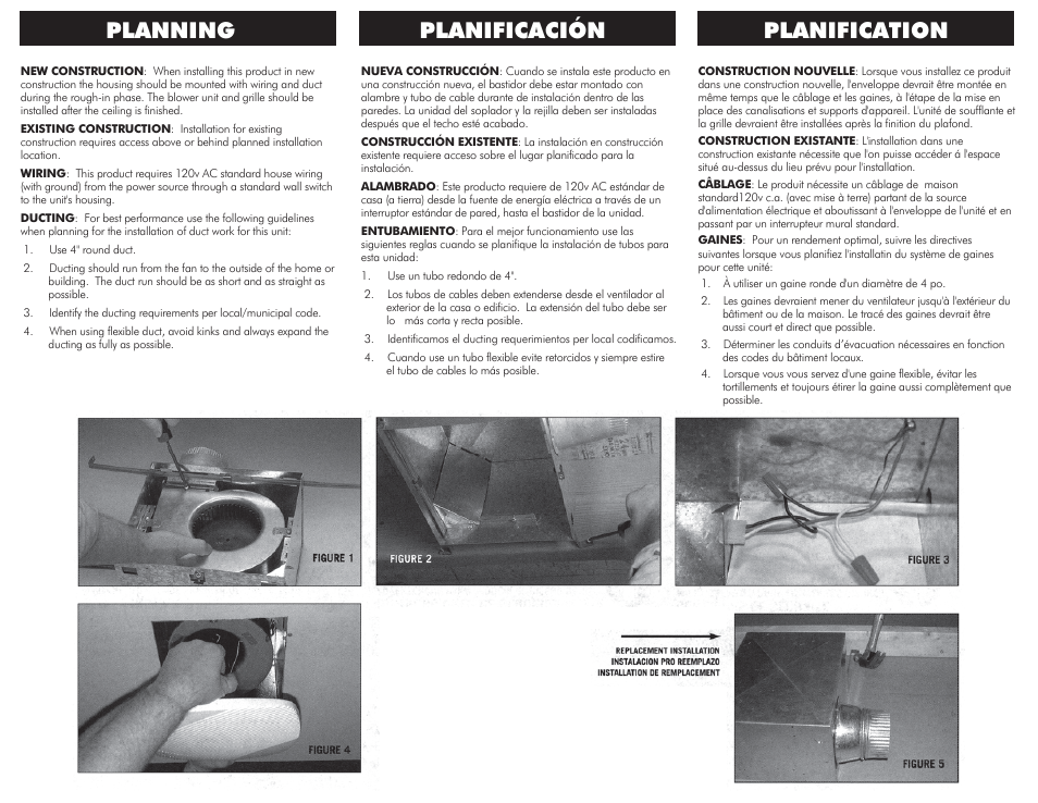 Sh-ss fans p2, Planning planificación planification | Ventamatic SS Series Quiet Exhaust Fans User Manual | Page 2 / 4