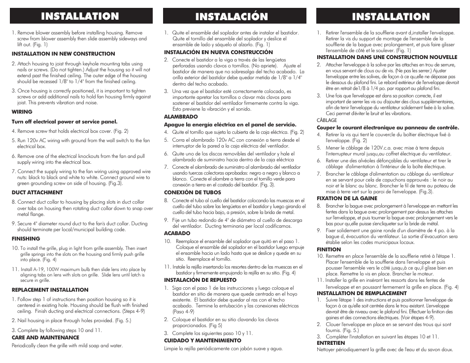 M fans p3, Installation instalación installation | Ventamatic MS Series Exhaust Fans User Manual | Page 3 / 4