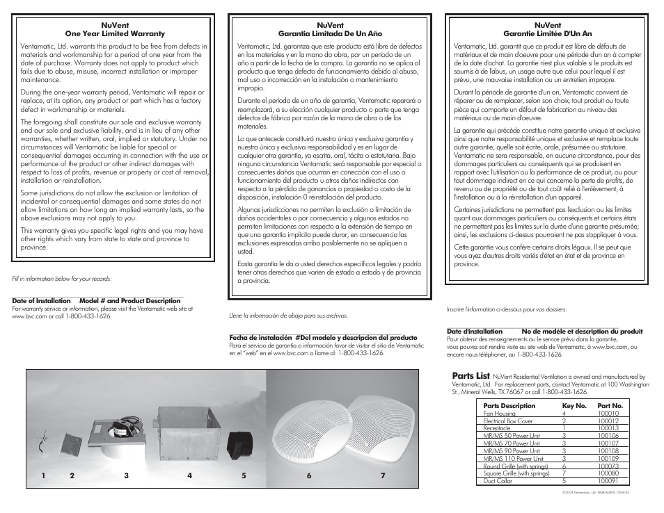 M fans p4 | Ventamatic MS Series Exhaust Fans User Manual | Page 4 / 4