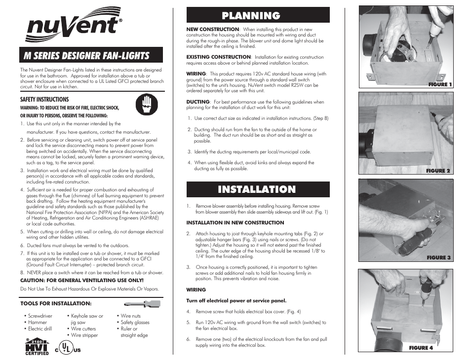 Ventamatic M SERIES DESIGNER FAN-LIGHTS User Manual | 2 pages