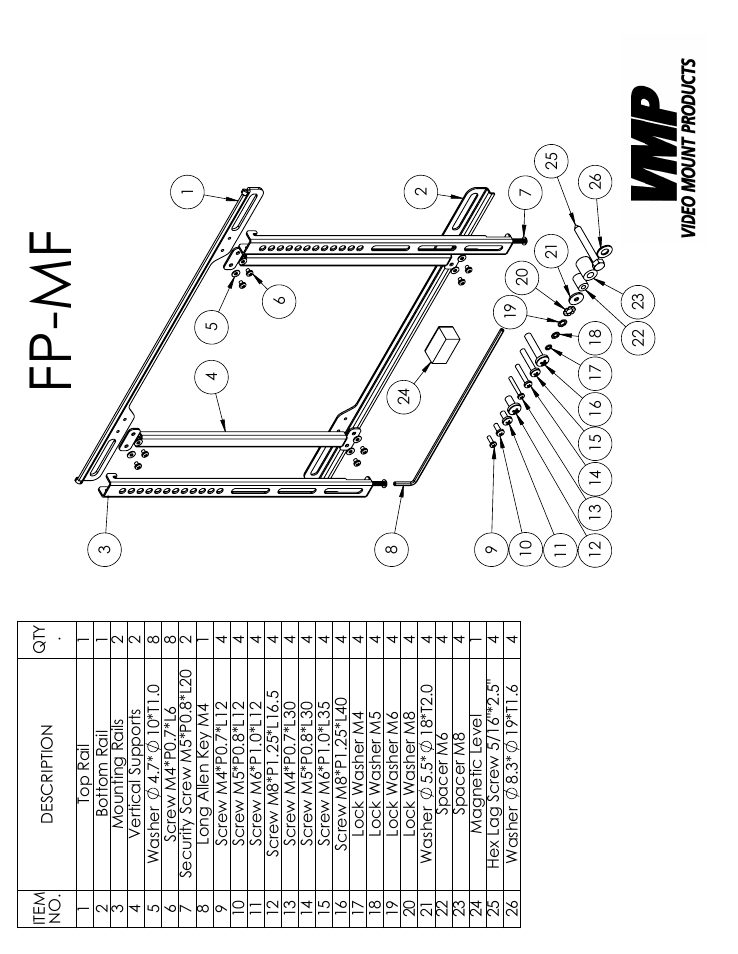 Fp-mf parts list, Sheet1, Drawing view1 | Fp-mf | Video Mount Products FP-MFB User Manual | Page 2 / 3