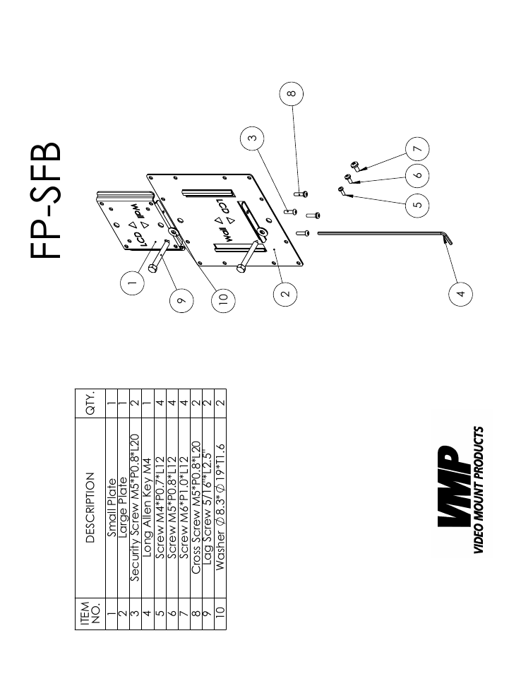 Fp-sf parts list, Sheet1, Drawing view1 | Fp-sfb | Video Mount Products FP-SFB User Manual | Page 2 / 3