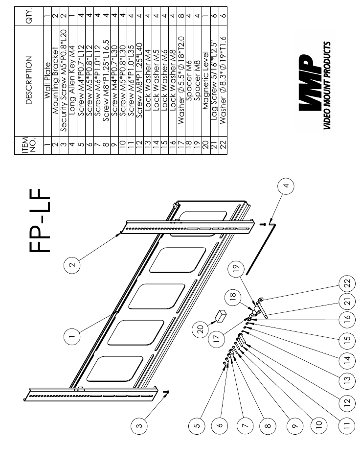 Sheet1, Drawing view1, Fp-lf | Video Mount Products FP-LFB User Manual | Page 2 / 3