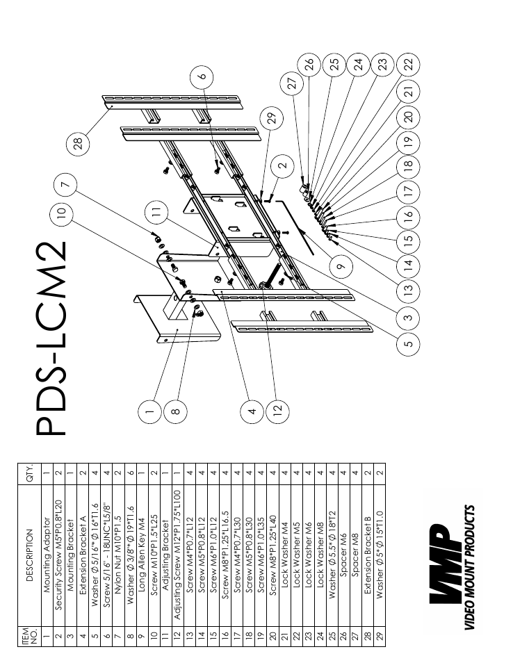 Sheet1, Drawing view1, Pds-lcm2 | Video Mount Products PDS-LCM2B User Manual | Page 2 / 4