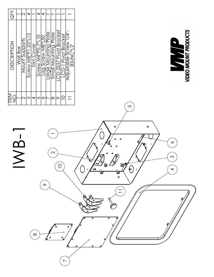 Sheet1, Drawing view1, Iwb-1 | Video Mount Products IWB-1B User Manual | Page 2 / 6