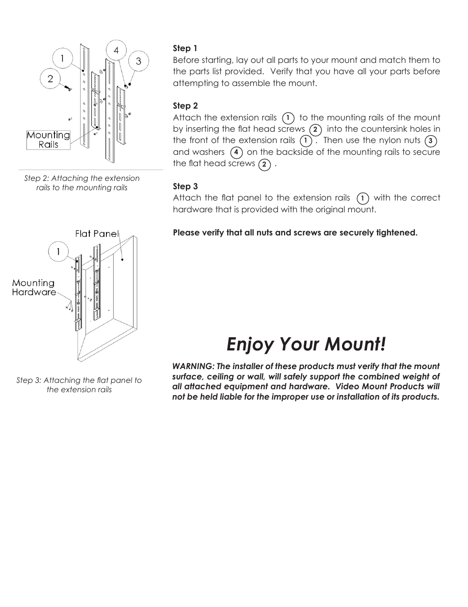 Enjoy your mount | Video Mount Products AR-1B User Manual | Page 3 / 3