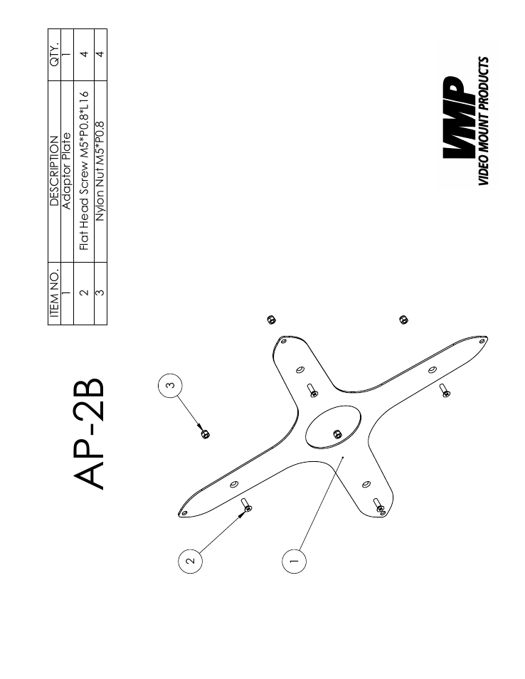 Ap-2 parts list, Sheet1, Drawing view1 | Ap-2b | Video Mount Products AP-2B User Manual | Page 2 / 3