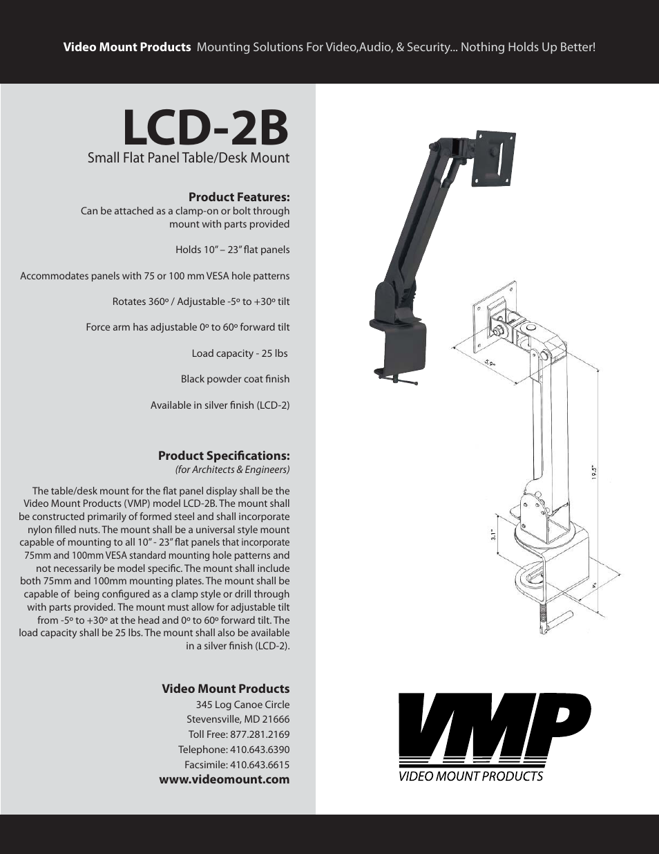 Video Mount Products LCD-2B User Manual | 1 page