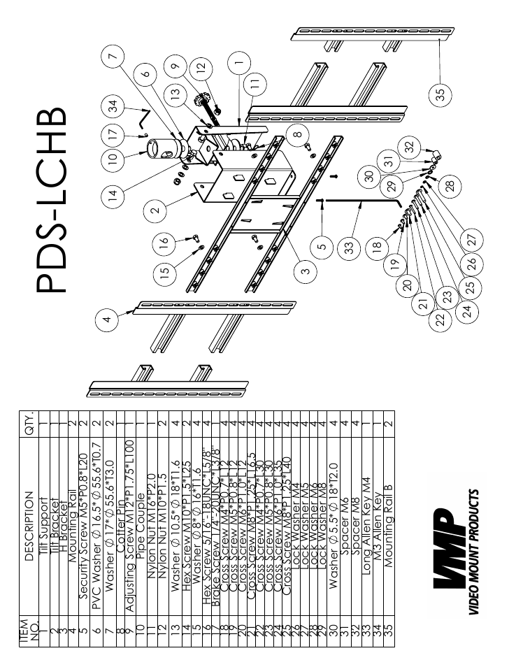 Sheet1, Drawing view1, Pds-lchb | Video Mount Products PDS-LCHB User Manual | Page 2 / 4