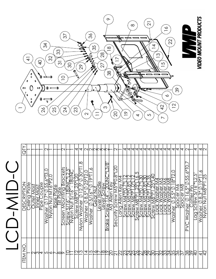 Sheet1, Drawing view1, Lcd-mid-c | Video Mount Products LCD-MID-CB User Manual | Page 2 / 4