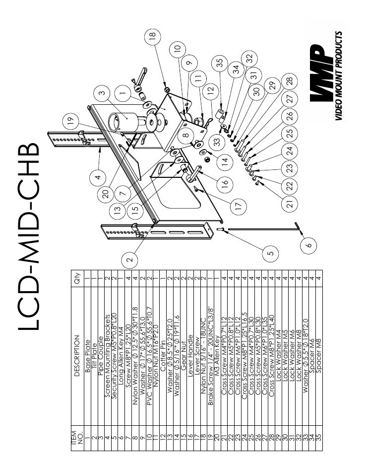Sheet1, Drawing view1, Lcd-mid-chb | Video Mount Products LCD-MID-CHB User Manual | Page 2 / 4