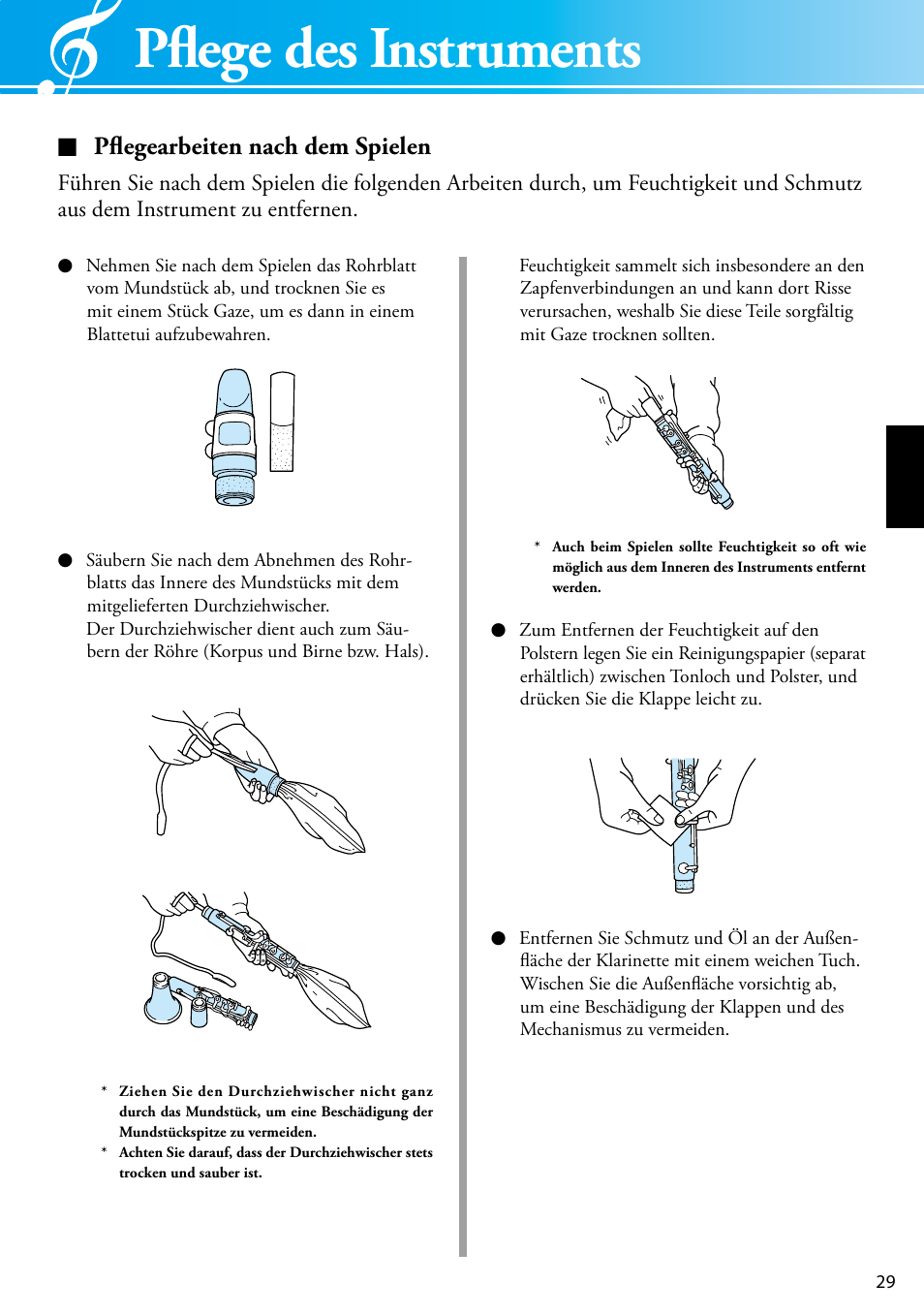 Pflege des instruments, Pflegearbeiten nach dem spielen | Yamaha YCL-681 II User Manual | Page 9 / 16