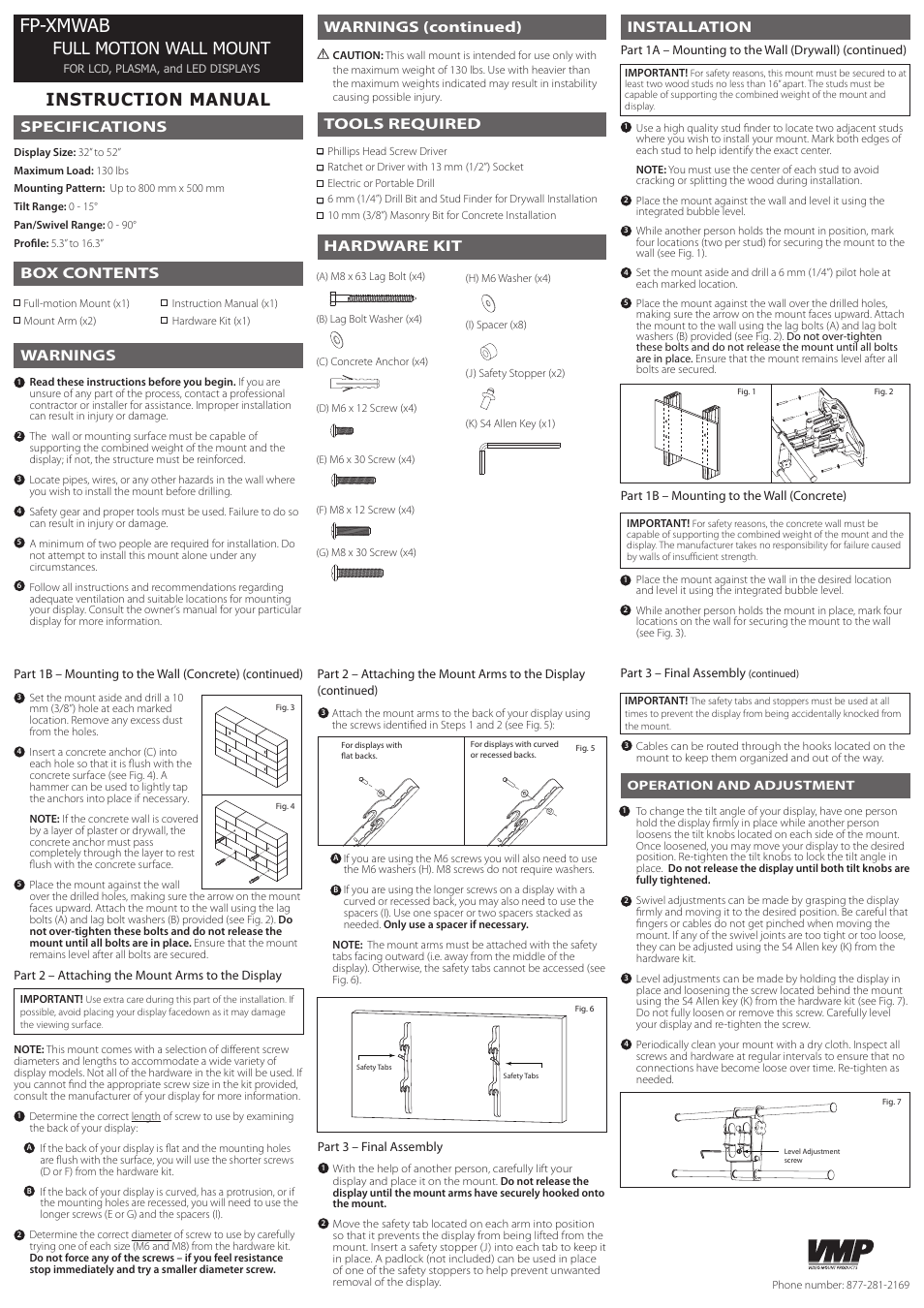 Video Mount Products FP-XMWAB User Manual | 1 page