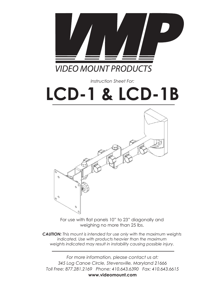 Video Mount Products LCD-1 User Manual | 4 pages