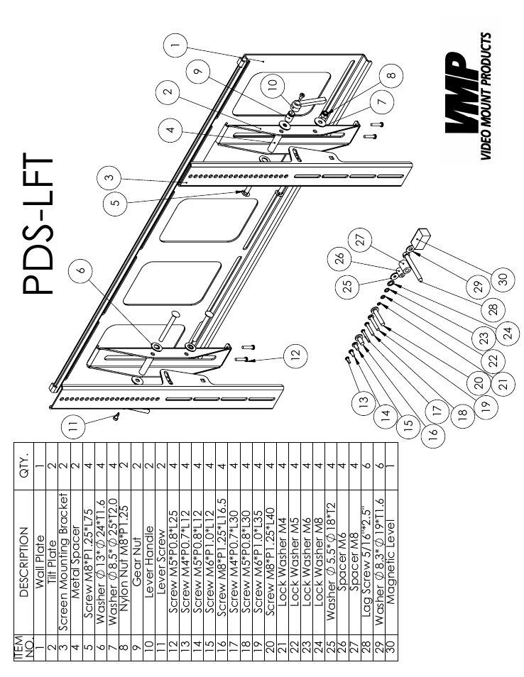 Sheet1, Drawing view1, Pds-lft | Video Mount Products PDS-LFTB User Manual | Page 2 / 3