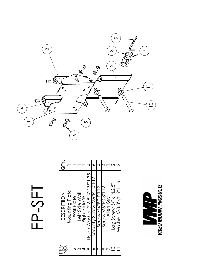 Sheet1, Drawing view1, Fp-sft | Video Mount Products FP-SFTB User Manual | Page 2 / 3