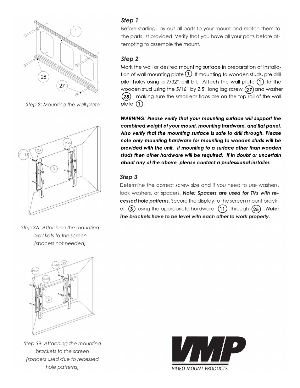 Video Mount Products LCD-MID-FTB User Manual | Page 3 / 4