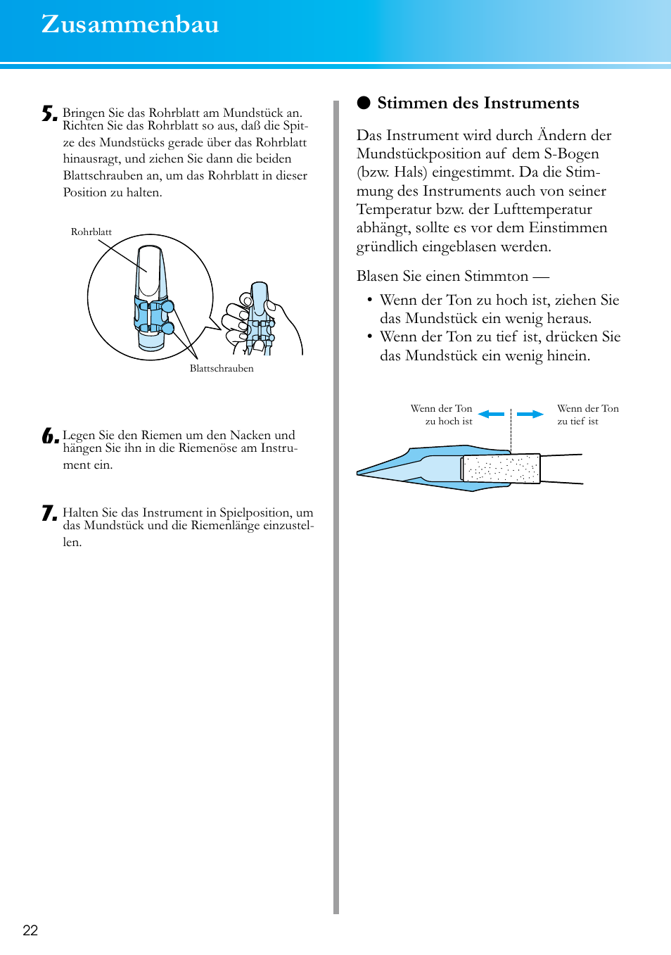 Zusammenbau, Stimmen des instruments | Yamaha SAX-MTSET User Manual | Page 6 / 12