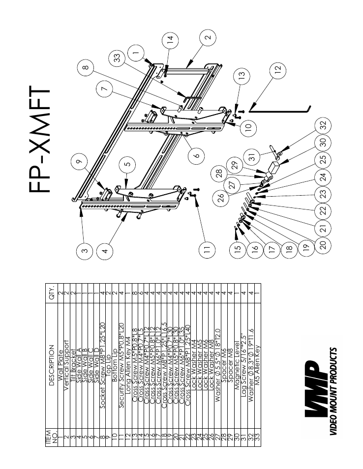 Sheet1, Drawing view1, Fp-xmft | Video Mount Products FP-XMFTB User Manual | Page 2 / 4