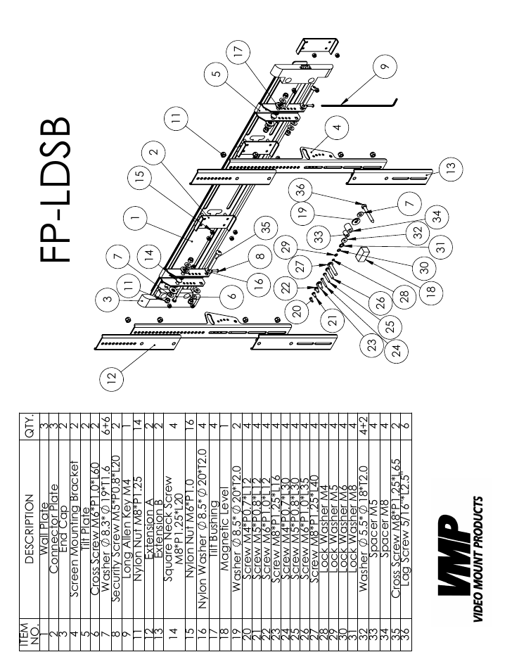 Sheet1, Drawing view1, Fp-ldsb | Video Mount Products FP-LDSB User Manual | Page 2 / 4