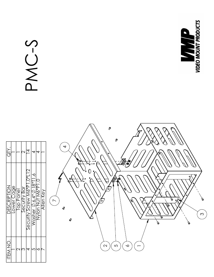 Sheet1, Drawing view1, Pmc-s | Video Mount Products PMC-S User Manual | Page 2 / 7