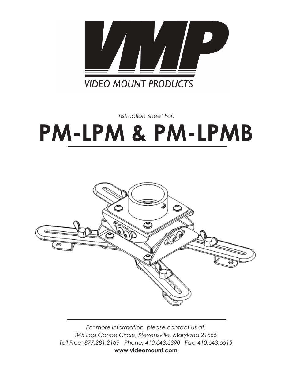 Video Mount Products PM-LPMB User Manual | 3 pages