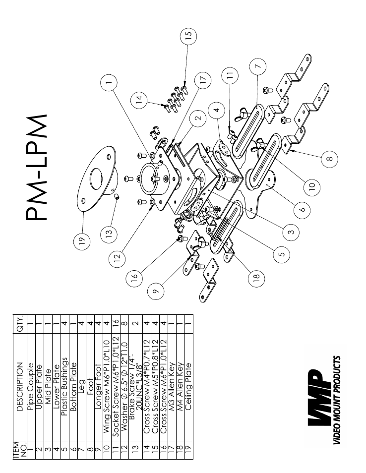 Sheet1, Drawing view1, Pm-lpm | Video Mount Products PM-LPMB User Manual | Page 2 / 3