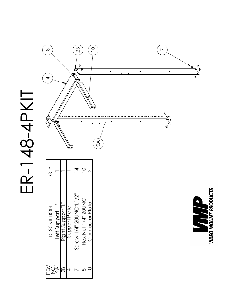 Sheet1, Drawing view1, Er-148-4pkit | Video Mount Products ER-148-4PKIT User Manual | Page 2 / 3