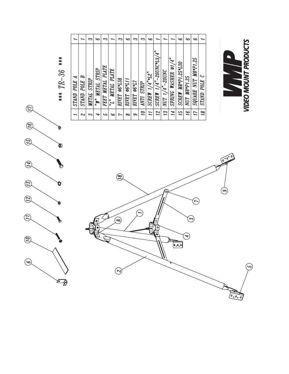 Tr-36 parts list | Video Mount Products TR-60 User Manual | Page 2 / 5