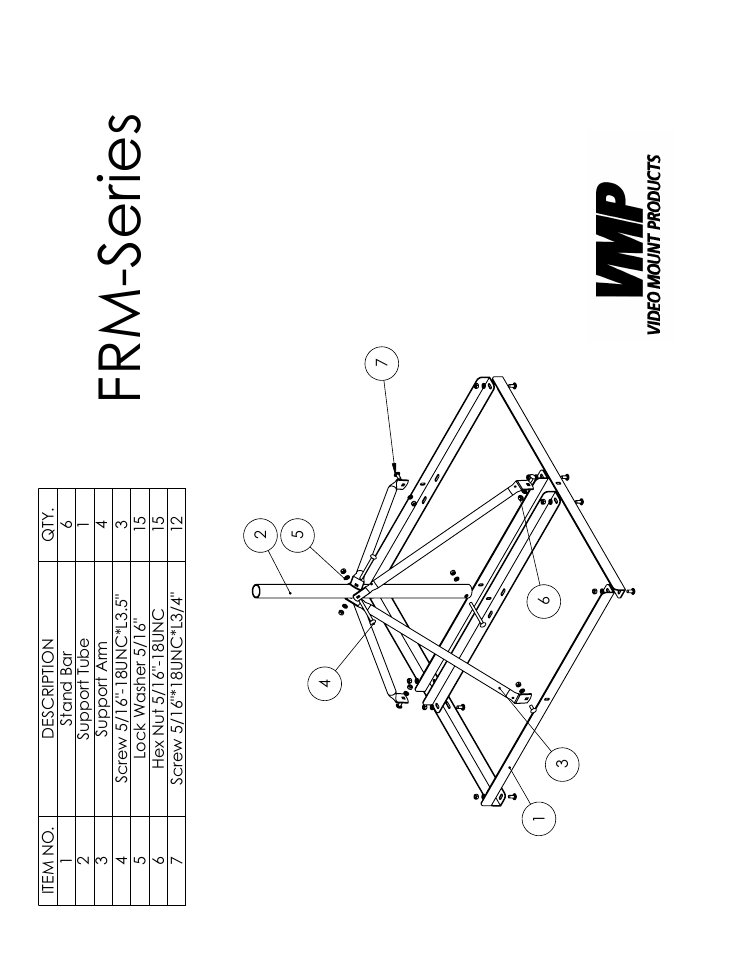 Frm-series parts list, Sheet1, Drawing view1 | Frm-series | Video Mount Products FRM-200 User Manual | Page 2 / 4