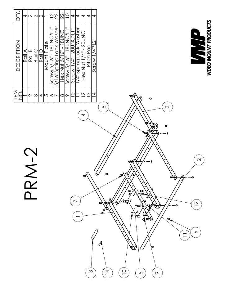 Sheet1, Drawing view1, Prm-2 | Video Mount Products PRM-2 User Manual | Page 2 / 4