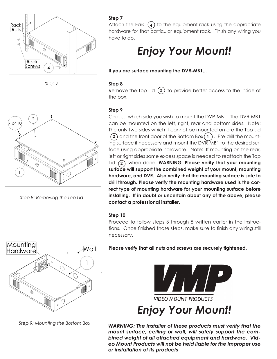 Enjoy your mount | Video Mount Products DVR-MB1 User Manual | Page 4 / 4