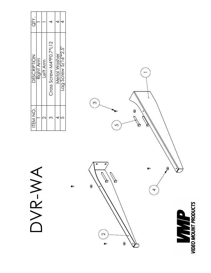 Dvr-wa parts list, Sheet1, Drawing view1 | Dvr-wa | Video Mount Products DVR-WA User Manual | Page 2 / 3