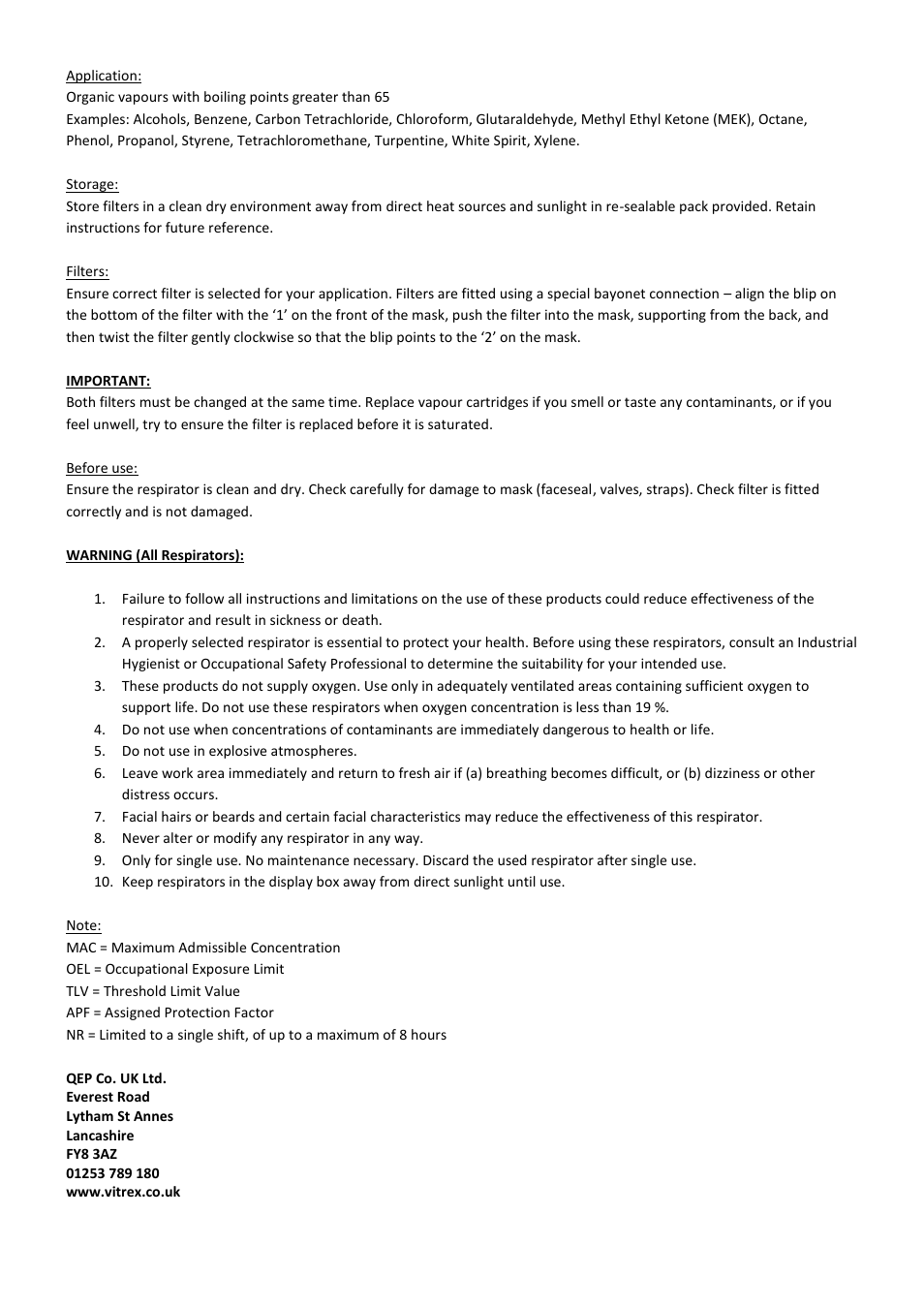 Vitrex RESPIRATORY PROTECTION User Manual | Page 3 / 3