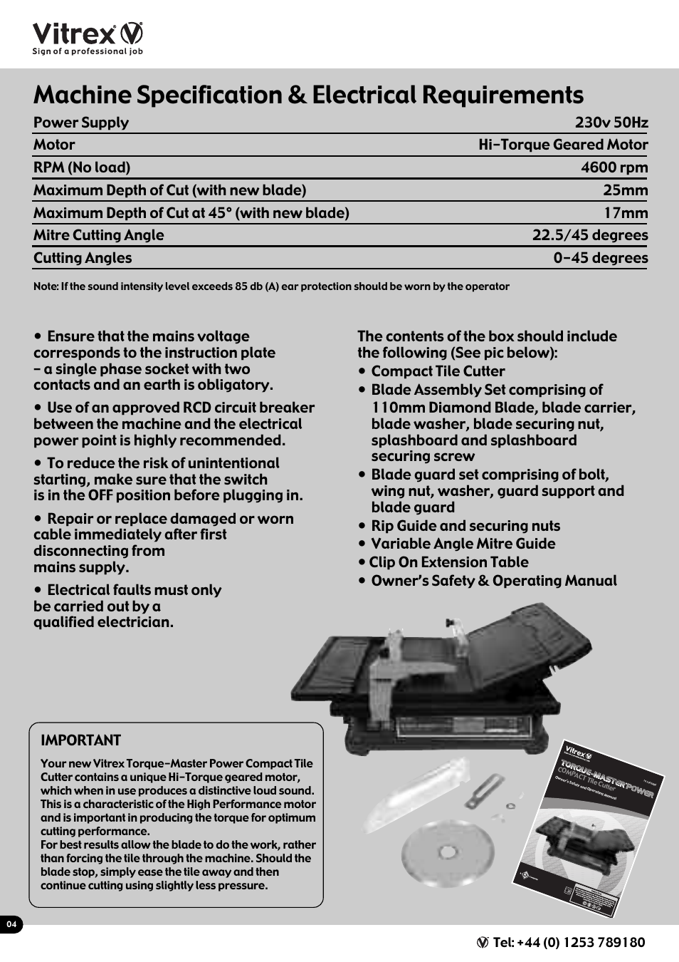 Machine specification & electrical requirements | Vitrex 103402NDE User Manual | Page 5 / 8