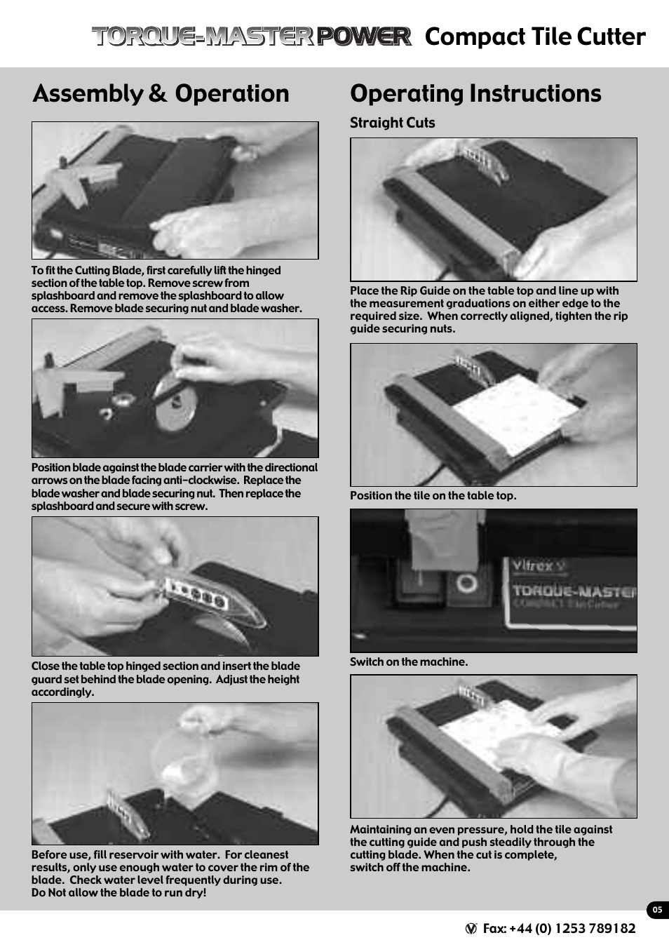 Assembly & operation operating instructions, Compact tile cutter | Vitrex 103402NDE User Manual | Page 6 / 8