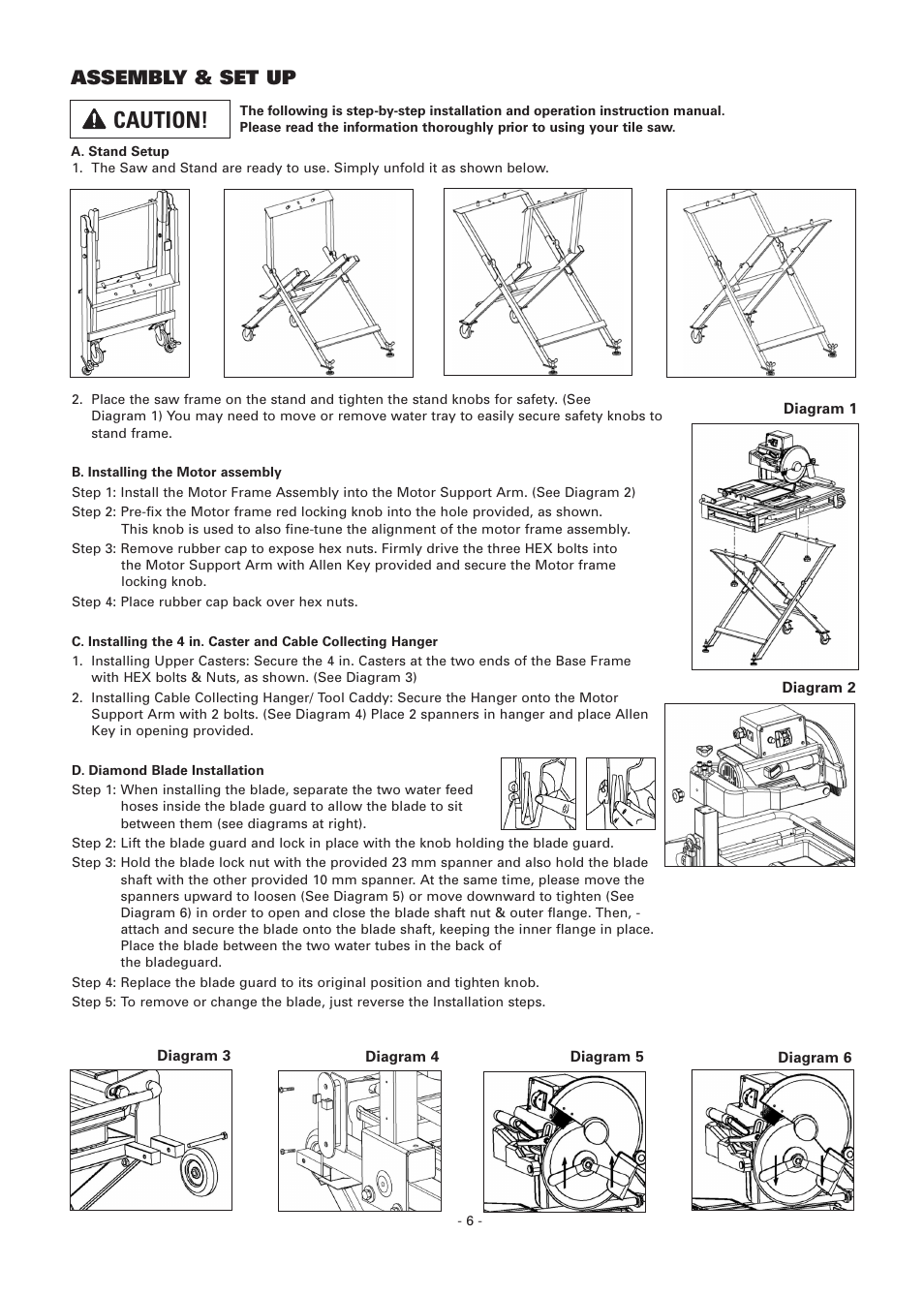 Caution, Assembly & set up | Vitrex BT65011IND User Manual | Page 6 / 12