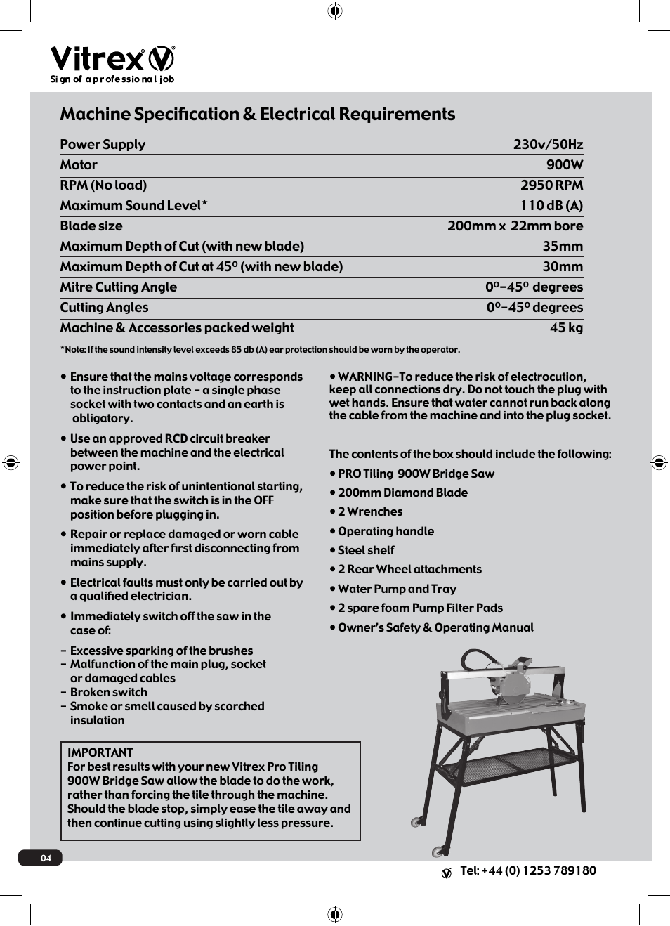 Machine specification & electrical requirements | Vitrex 103500 User Manual | Page 4 / 8