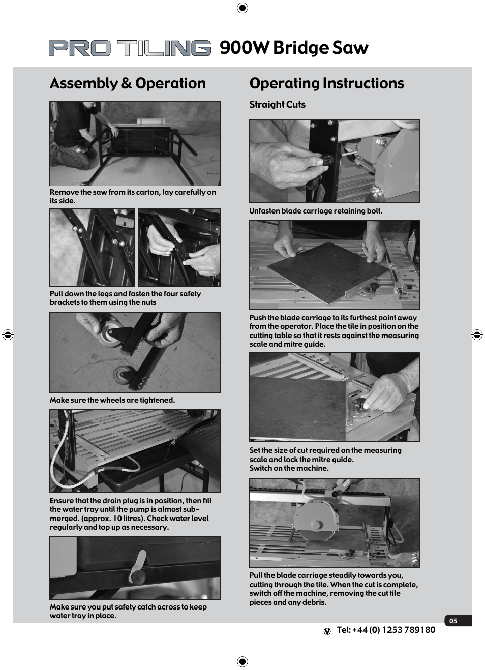 900w bridge saw, Assembly & operation operating instructions | Vitrex 103500 User Manual | Page 5 / 8