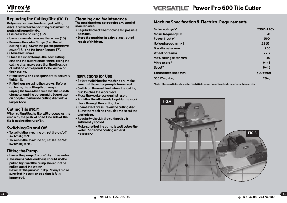 Power pro 600 tile cutter | Vitrex WSPP600IND User Manual | Page 3 / 5