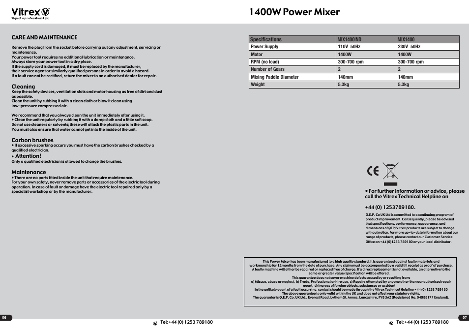 1400w power mixer | Vitrex MIX1400 User Manual | Page 4 / 4