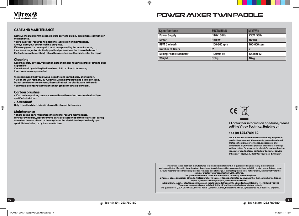 Power mixer twin paddle | Vitrex MIXTWIN User Manual | Page 4 / 4