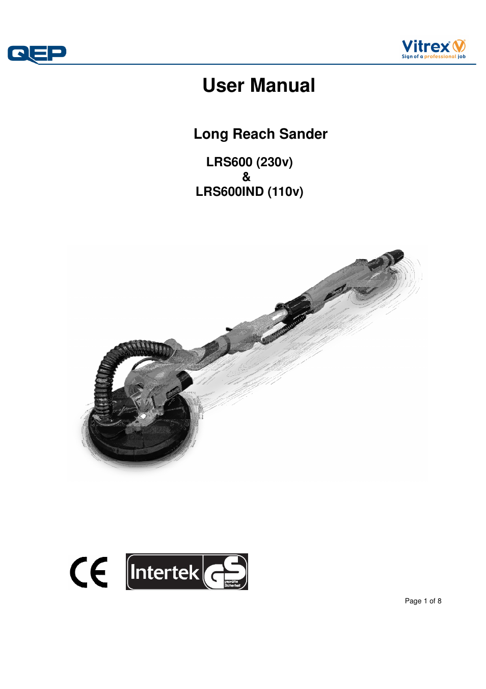 Vitrex LRS600IND User Manual | 8 pages