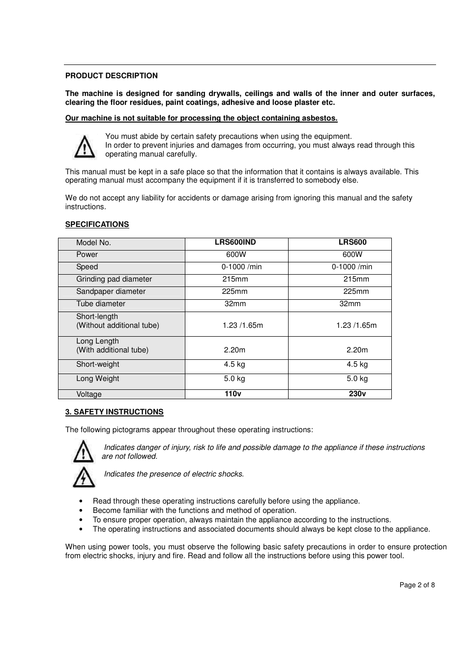 Vitrex LRS600IND User Manual | Page 2 / 8